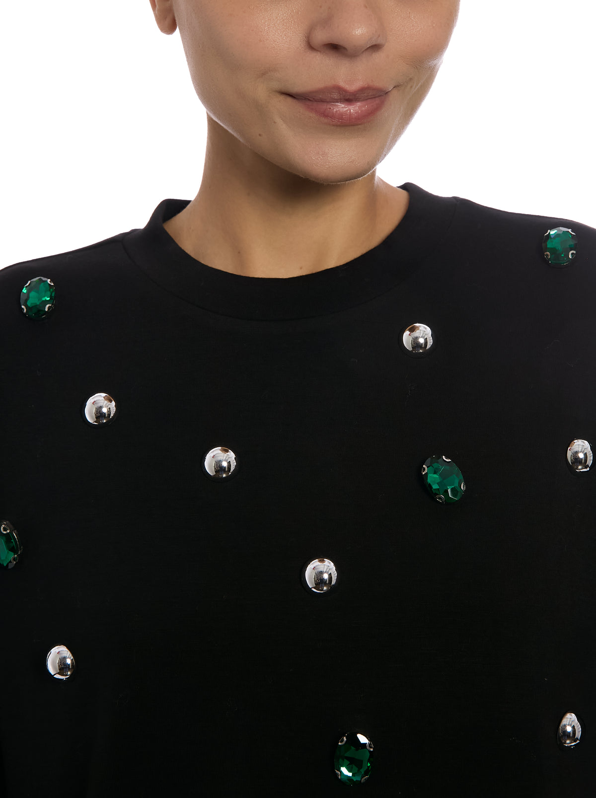 Jeweled Sweatshirt in Black, embellishment detail