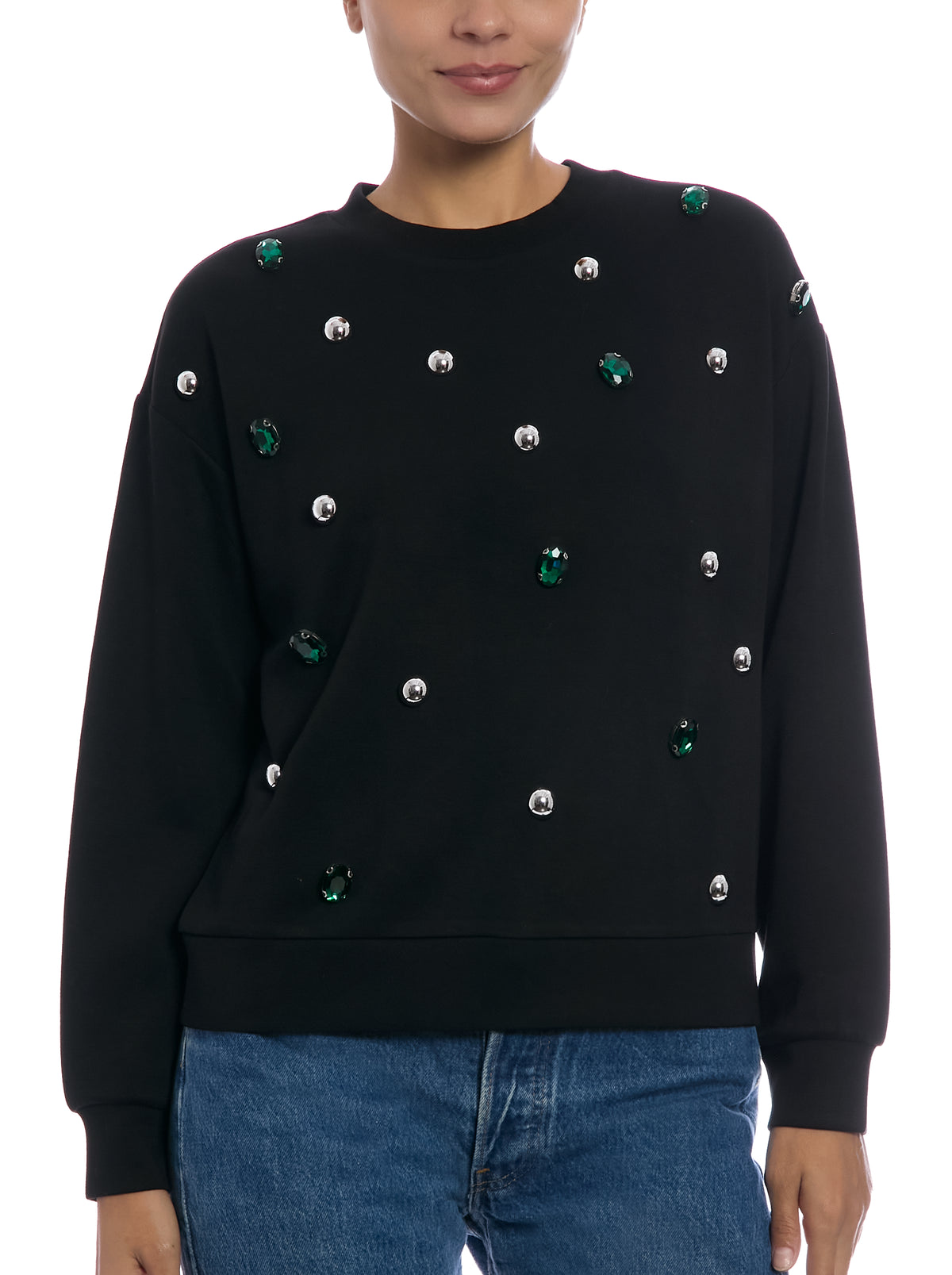Jeweled Sweatshirt in Black, front view
