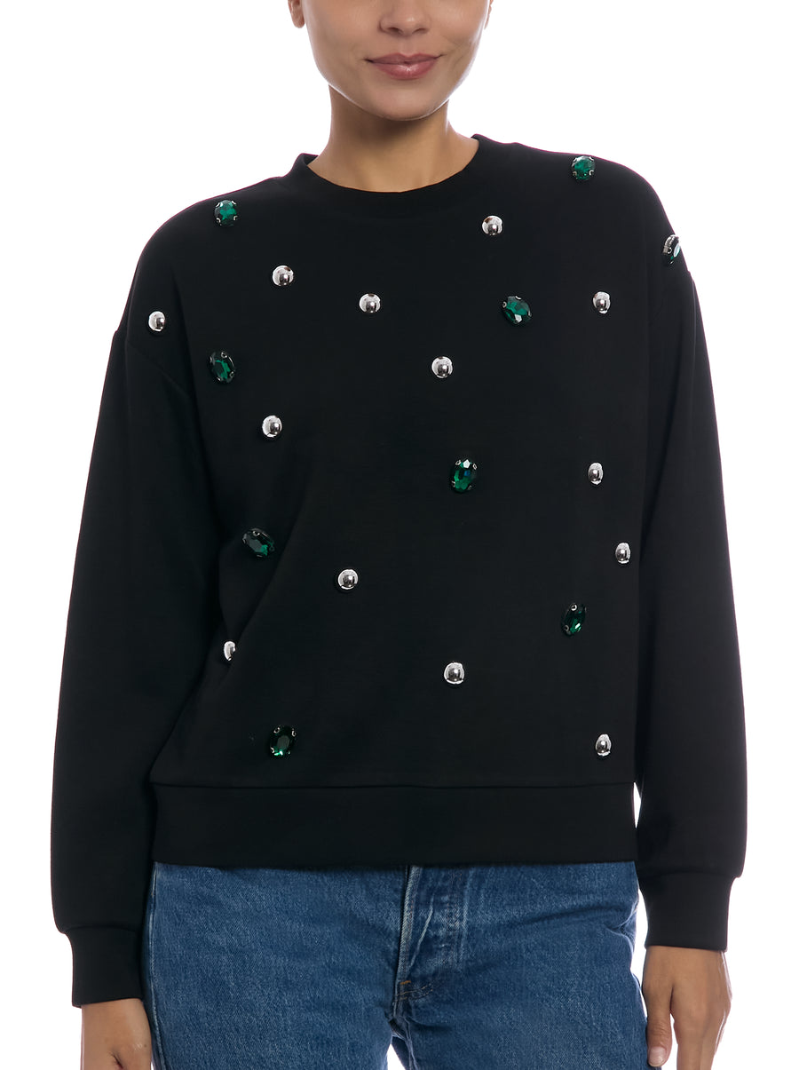 Jeweled Sweatshirt in Black, front view
