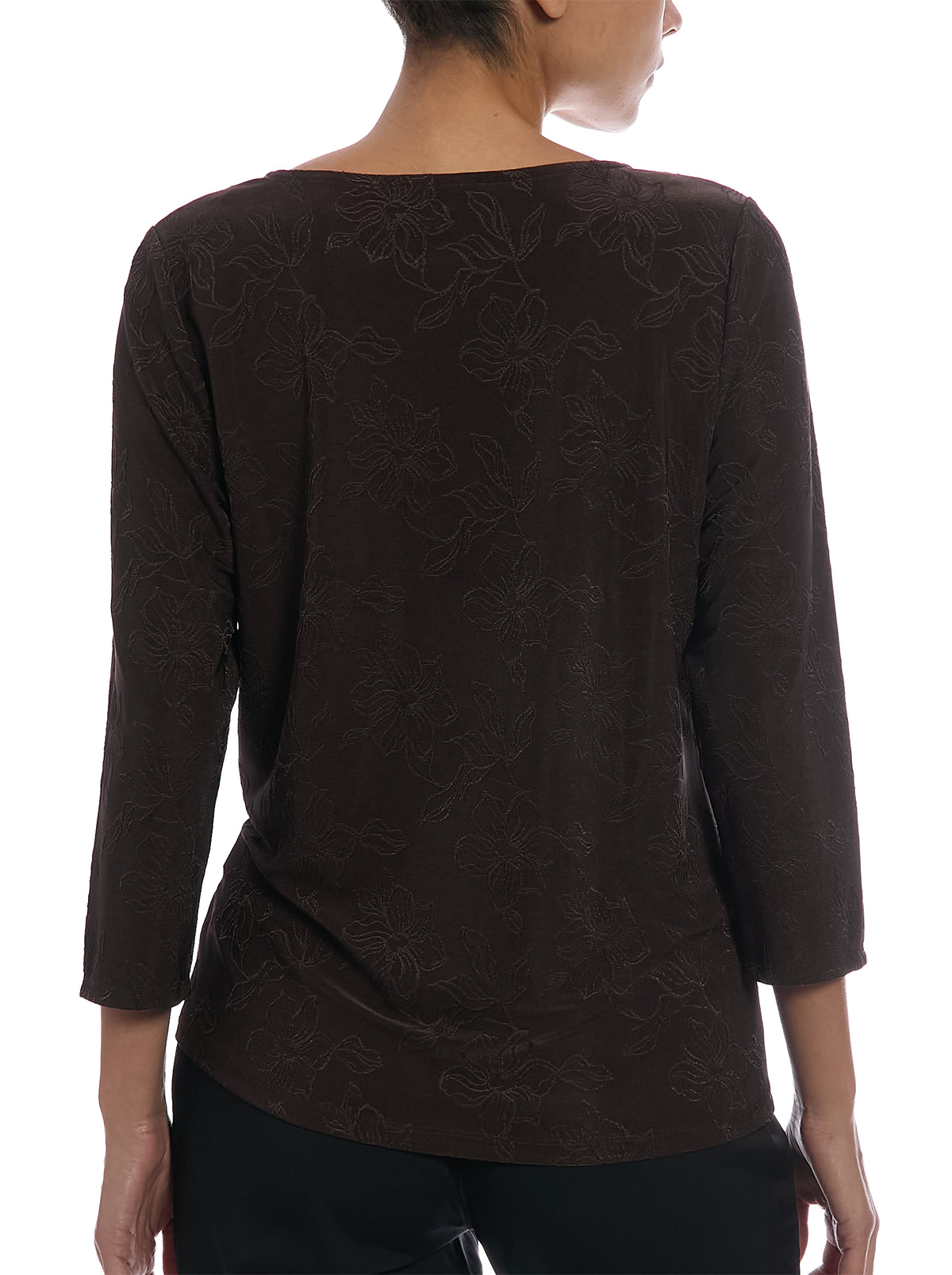 Three Quarter Sleeve Jacquard Top in Fudge Brown, back view