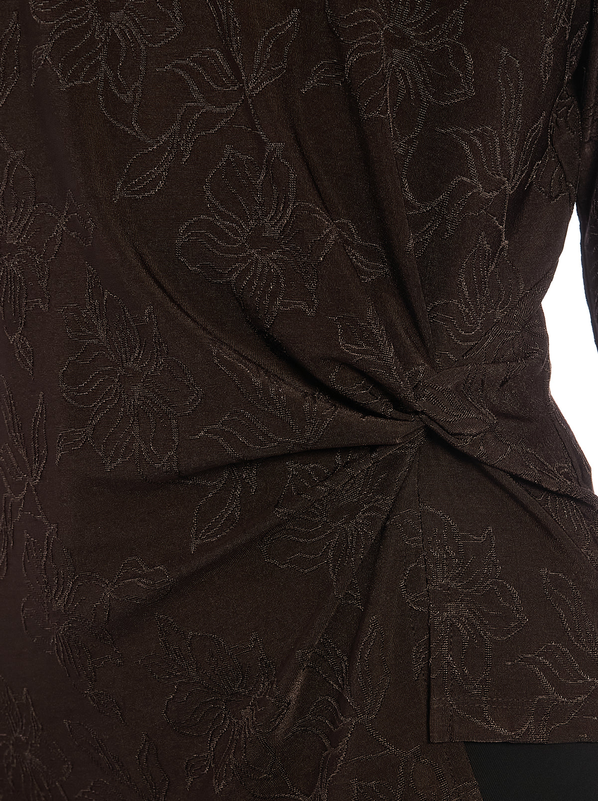Three Quarter Sleeve Jacquard Top in Fudge Brown, twist detail