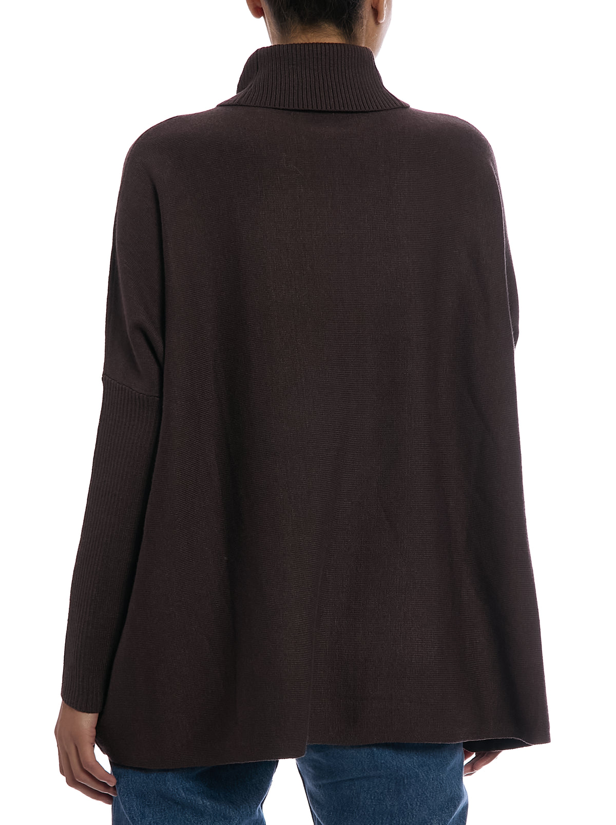 Turtleneck Sweater in Chocolate Plum, back view