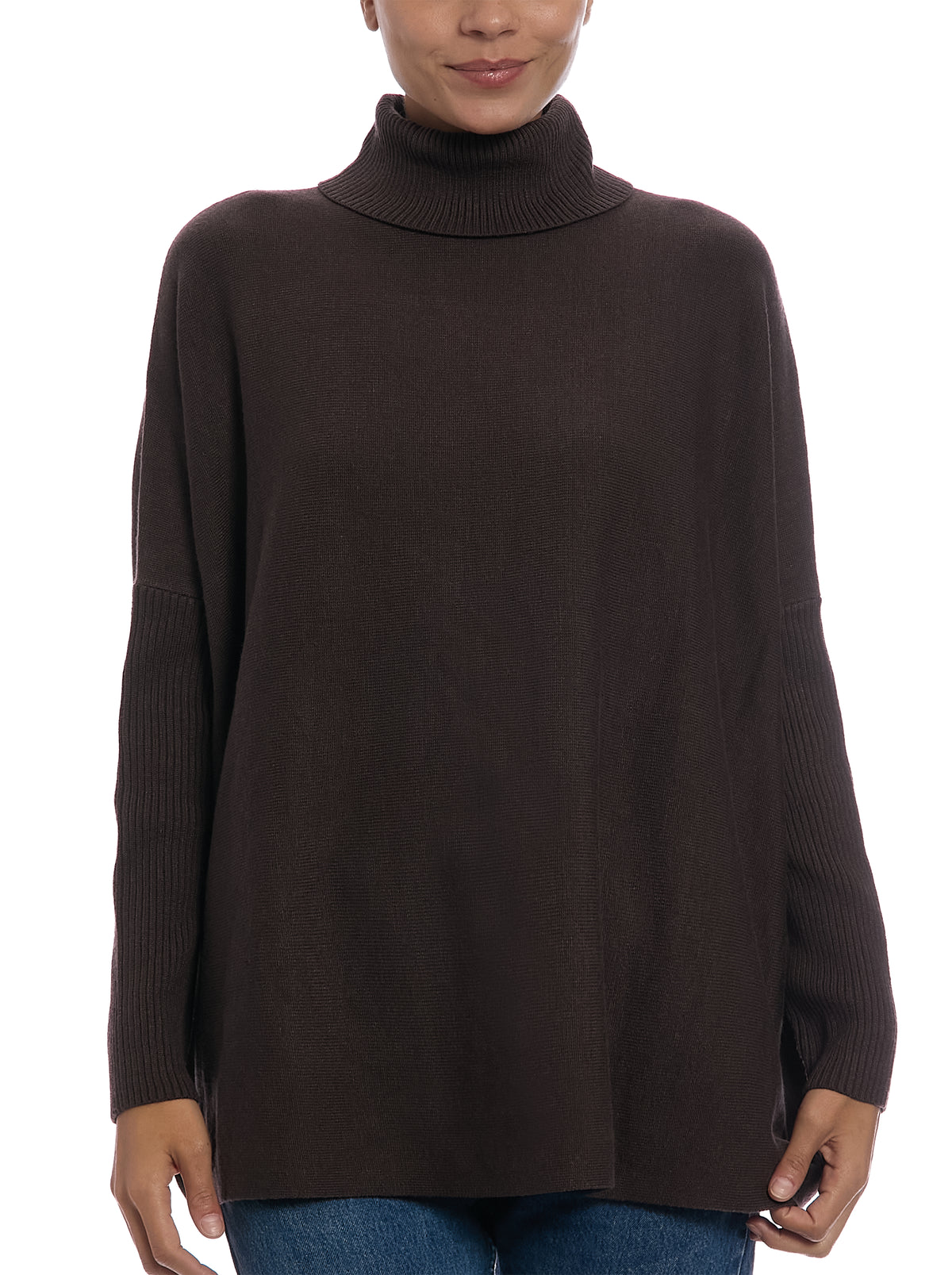 Turtleneck Sweater in Chocolate Plum, front view
