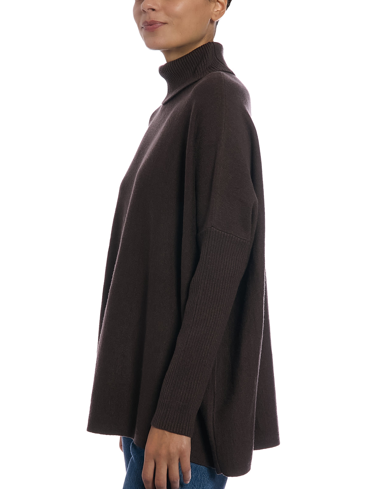 Turtleneck Sweater in Chocolate Plum, side view