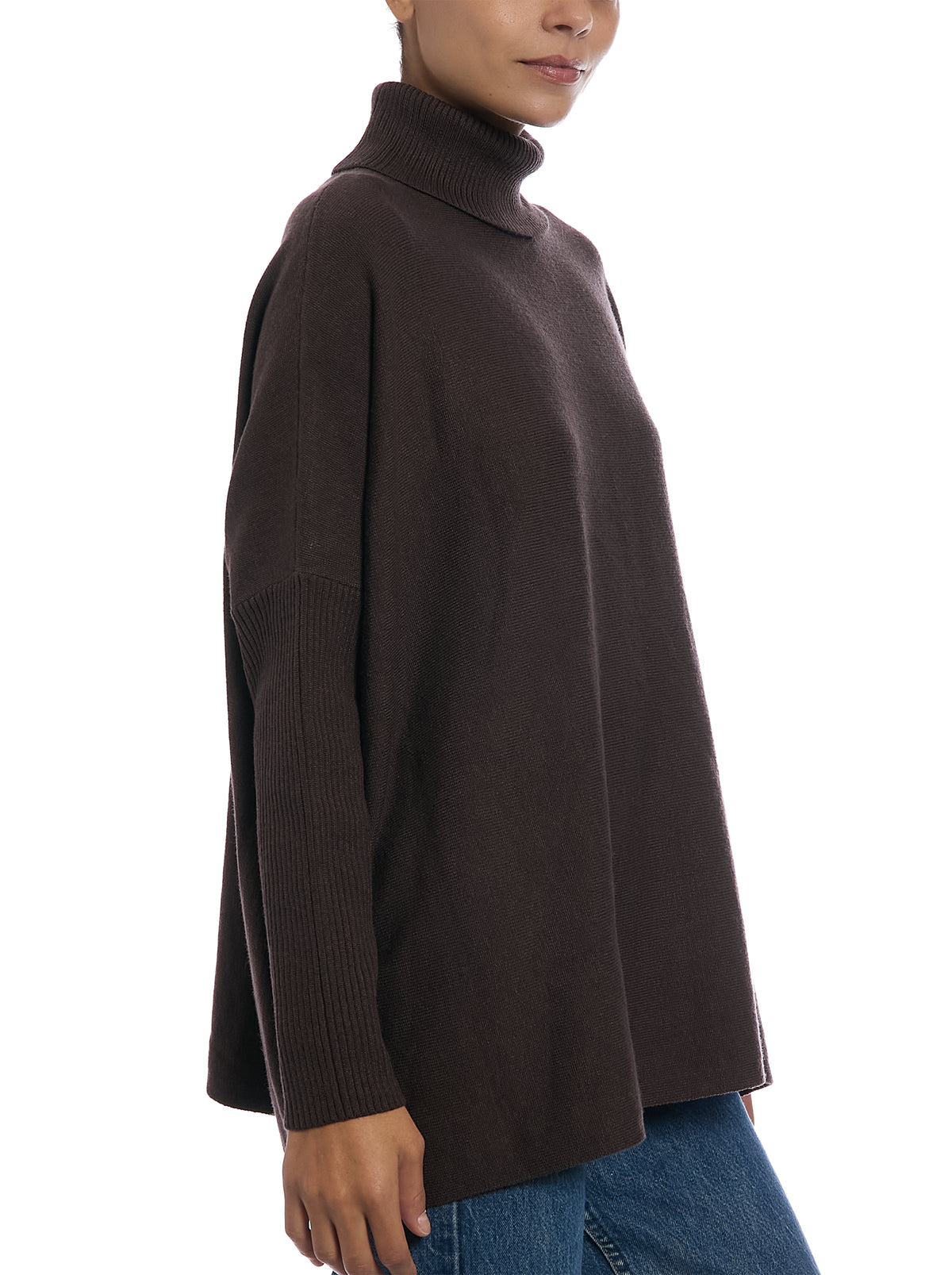 Turtleneck Sweater in Chocolate Plum, side view