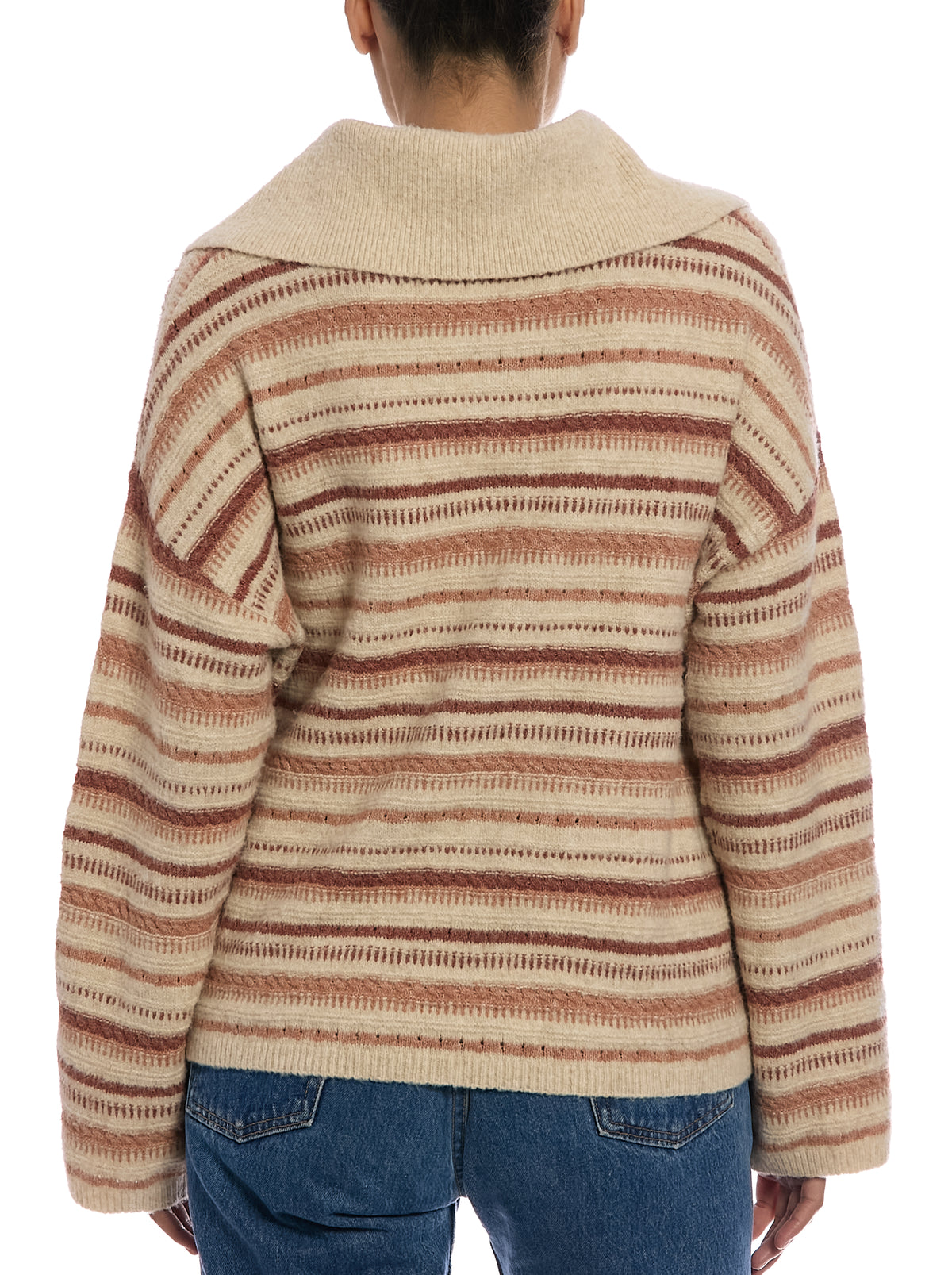 Novelty Quarter Zip Sweater in Oatmeal Heather Combo, back view