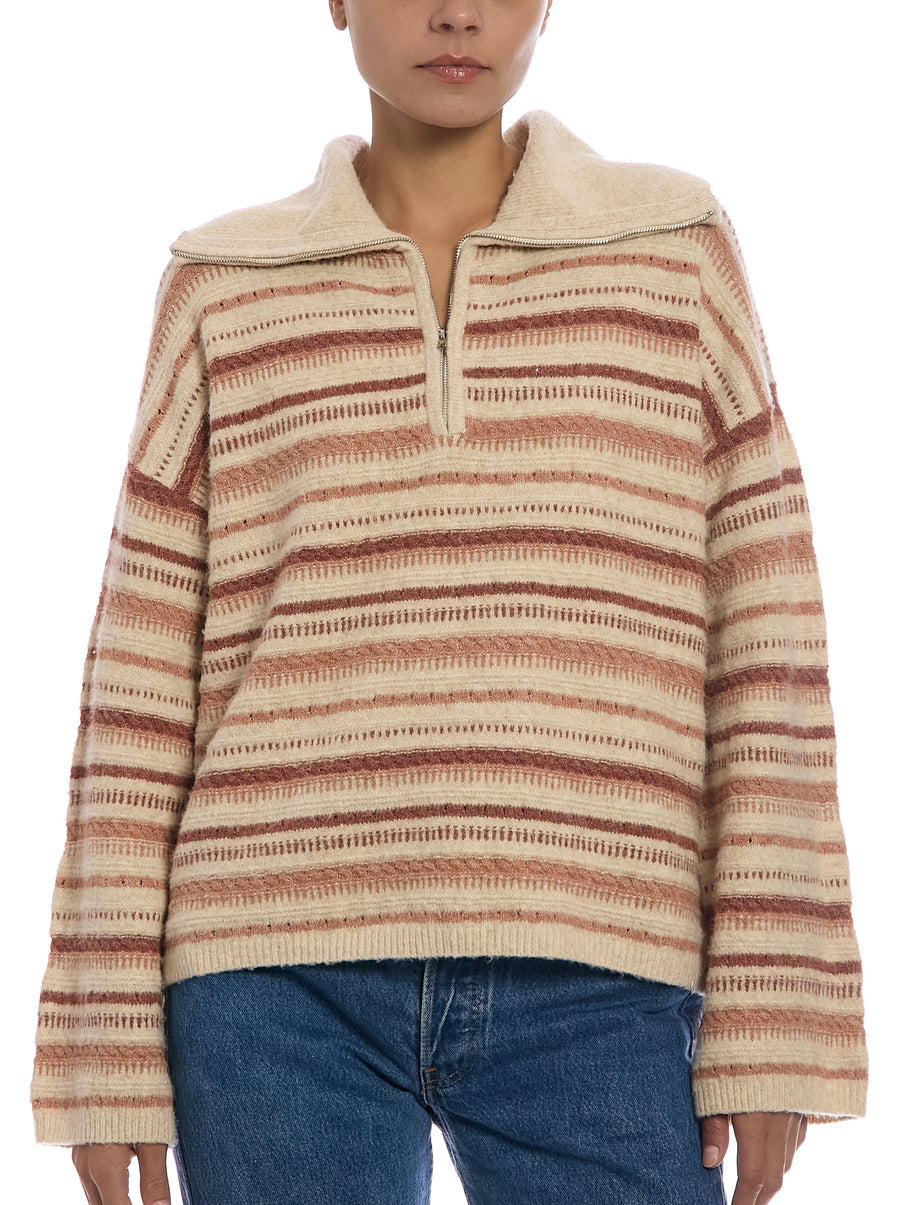 Novelty Quarter Zip Sweater in Oatmeal Heather Combo, front view