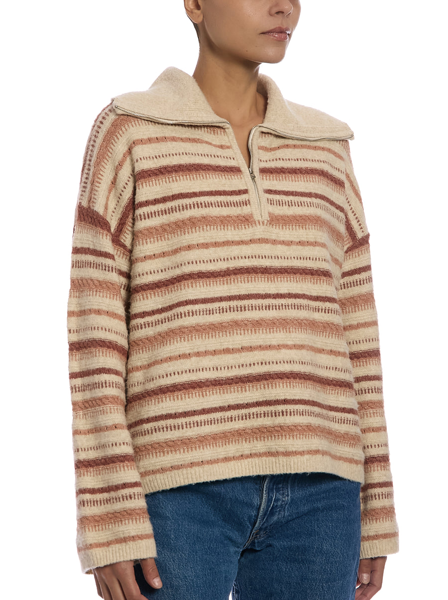 Novelty Quarter Zip Sweater in Oatmeal Heather Combo, front view, three-quarter