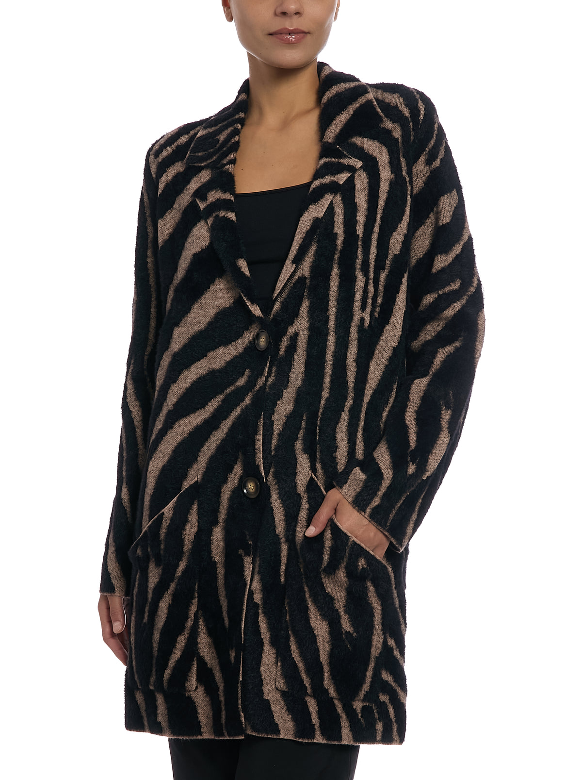 Zebra Eyelash Sweater in Zebra Camel, front view