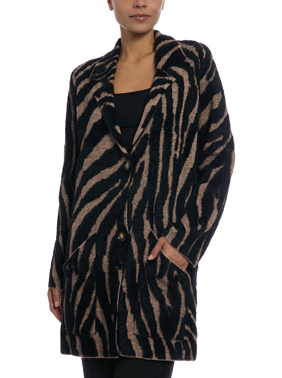 Zebra Eyelash Sweater in Zebra Camel, front view