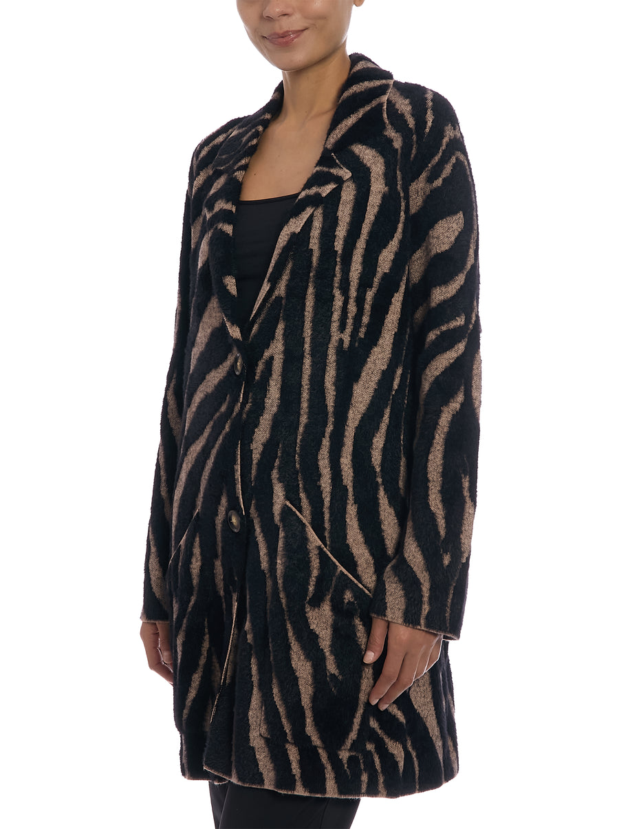 Zebra Eyelash Sweater in Zebra Camel, side view