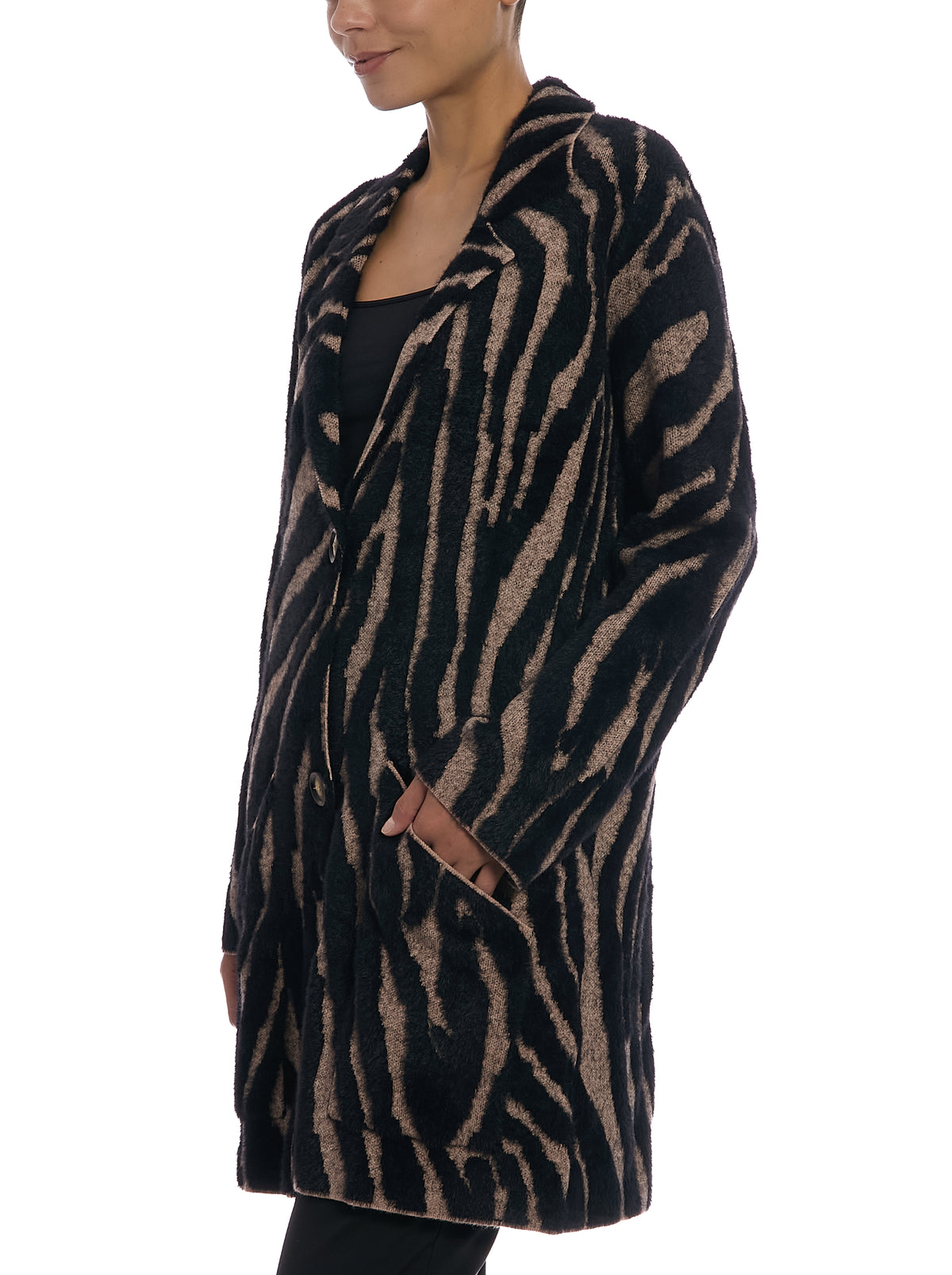 Zebra Eyelash Sweater in Zebra Camel, side view