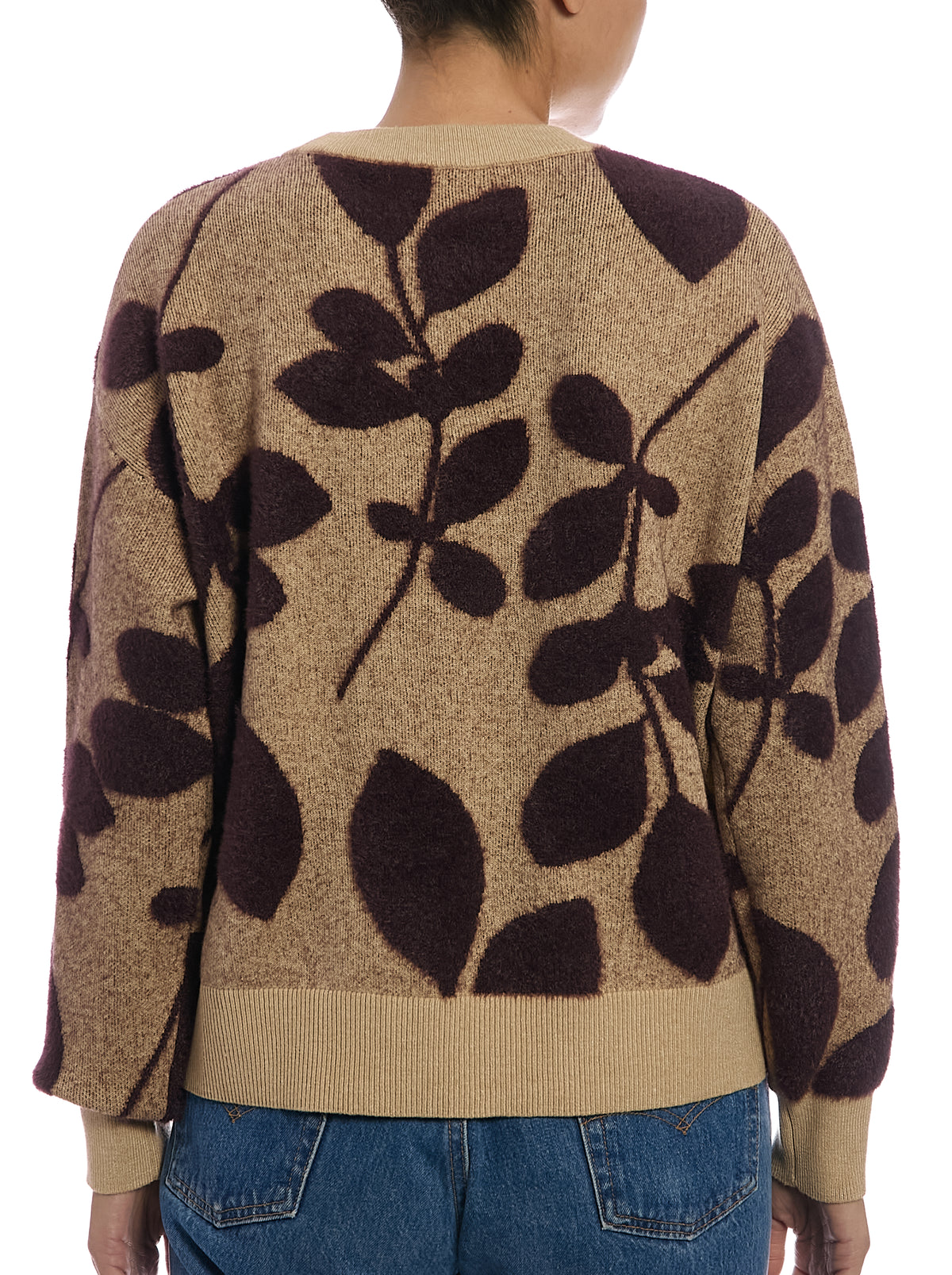 Eyelash Foliage Sweater in Camel Heather/Fig, back view