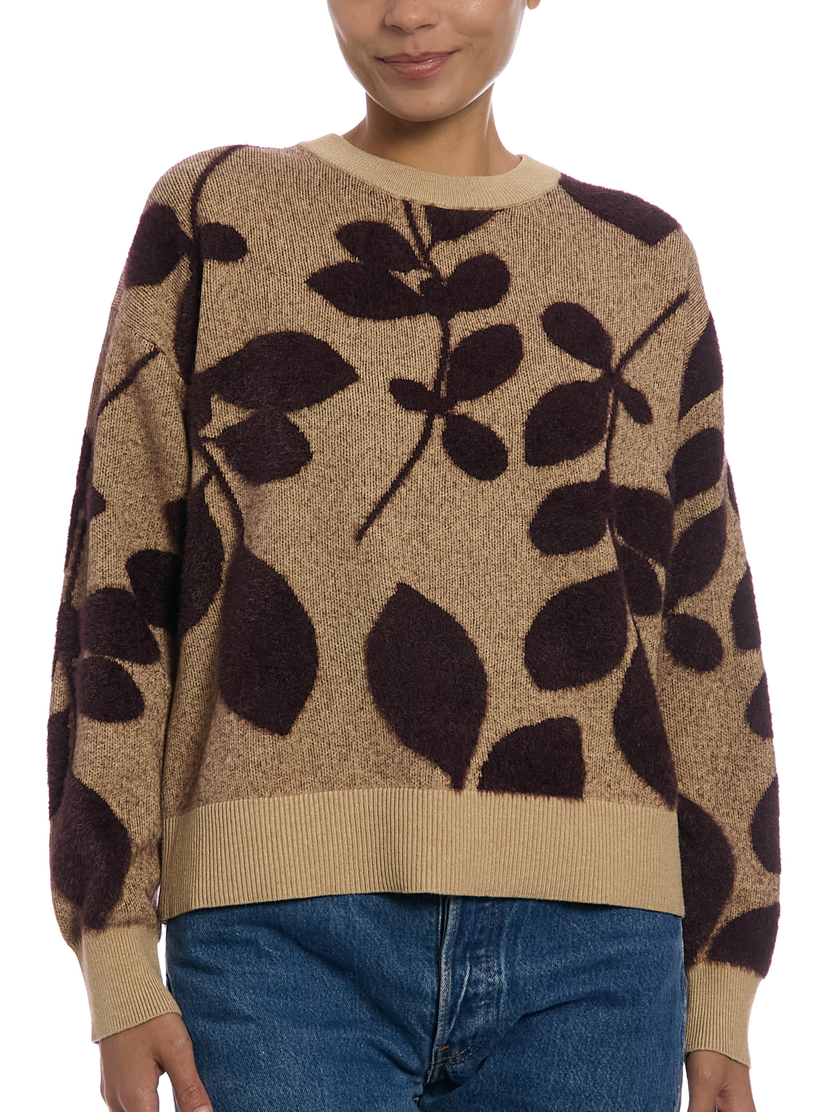 Eyelash Foliage Sweater in Camel Heather/Fig, front view
