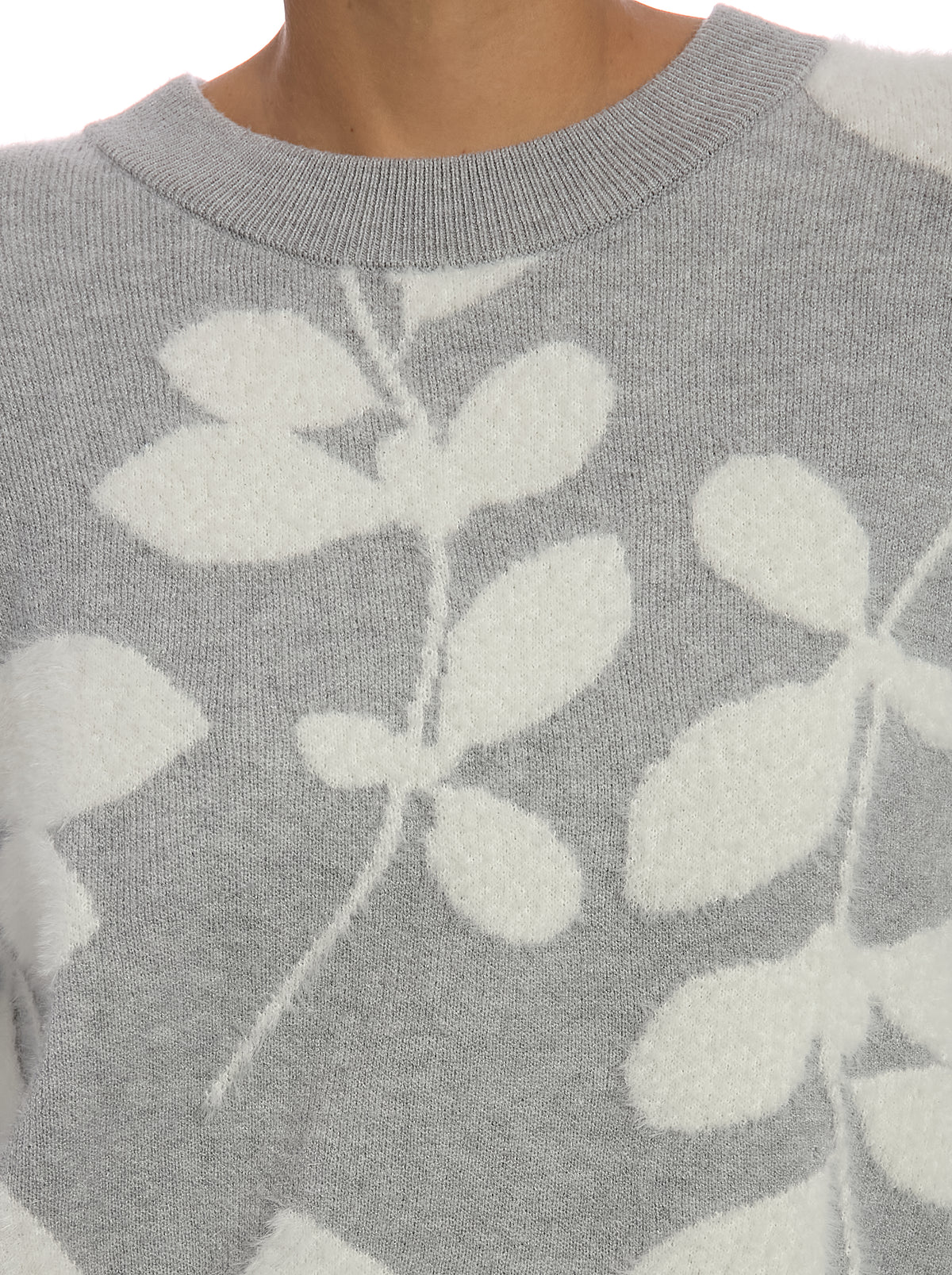 Eyelash Foliage Sweater in Light Heather Grey/Egret, pattern detail