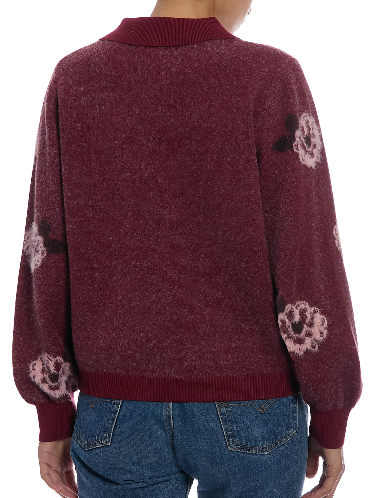 Tie Front Floral Cardigan in Merlot Floral Combo, back view
