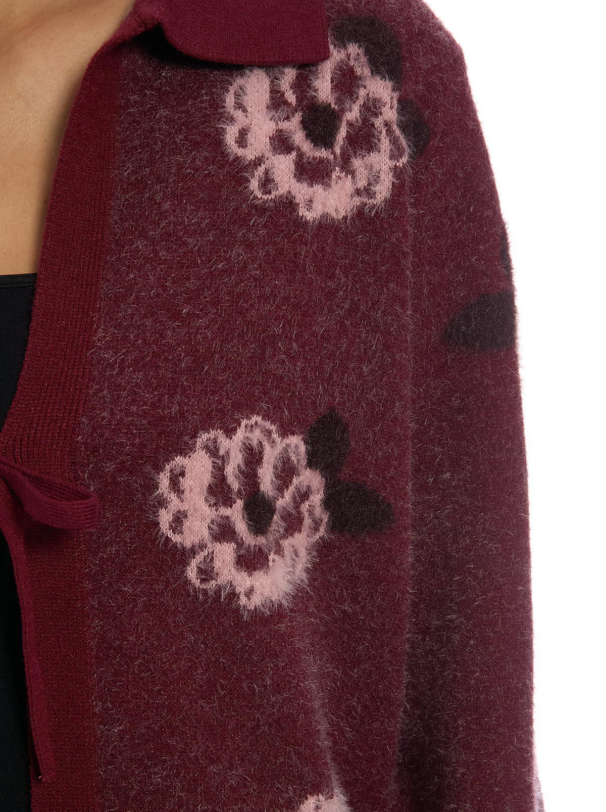Tie Front Floral Cardigan in Merlot Floral Combo, floral and sleeve detail