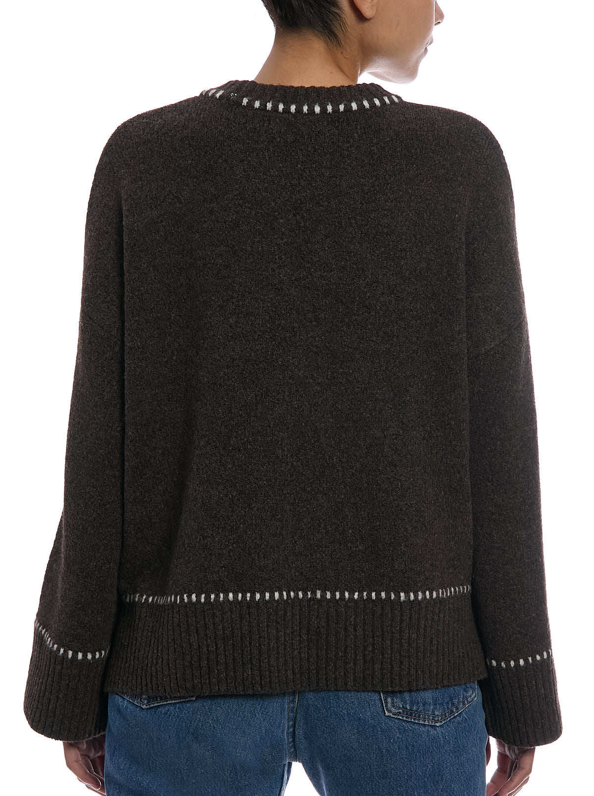 Whipstitch Pullover Sweater in Bracken Brown/Egret, back view