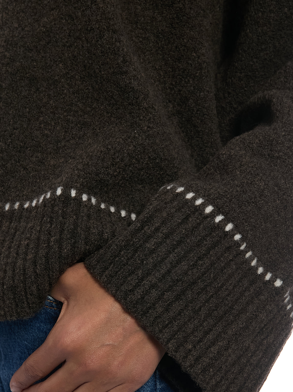 Whipstitch Pullover Sweater in Bracken Brown/Egret, cuff detail