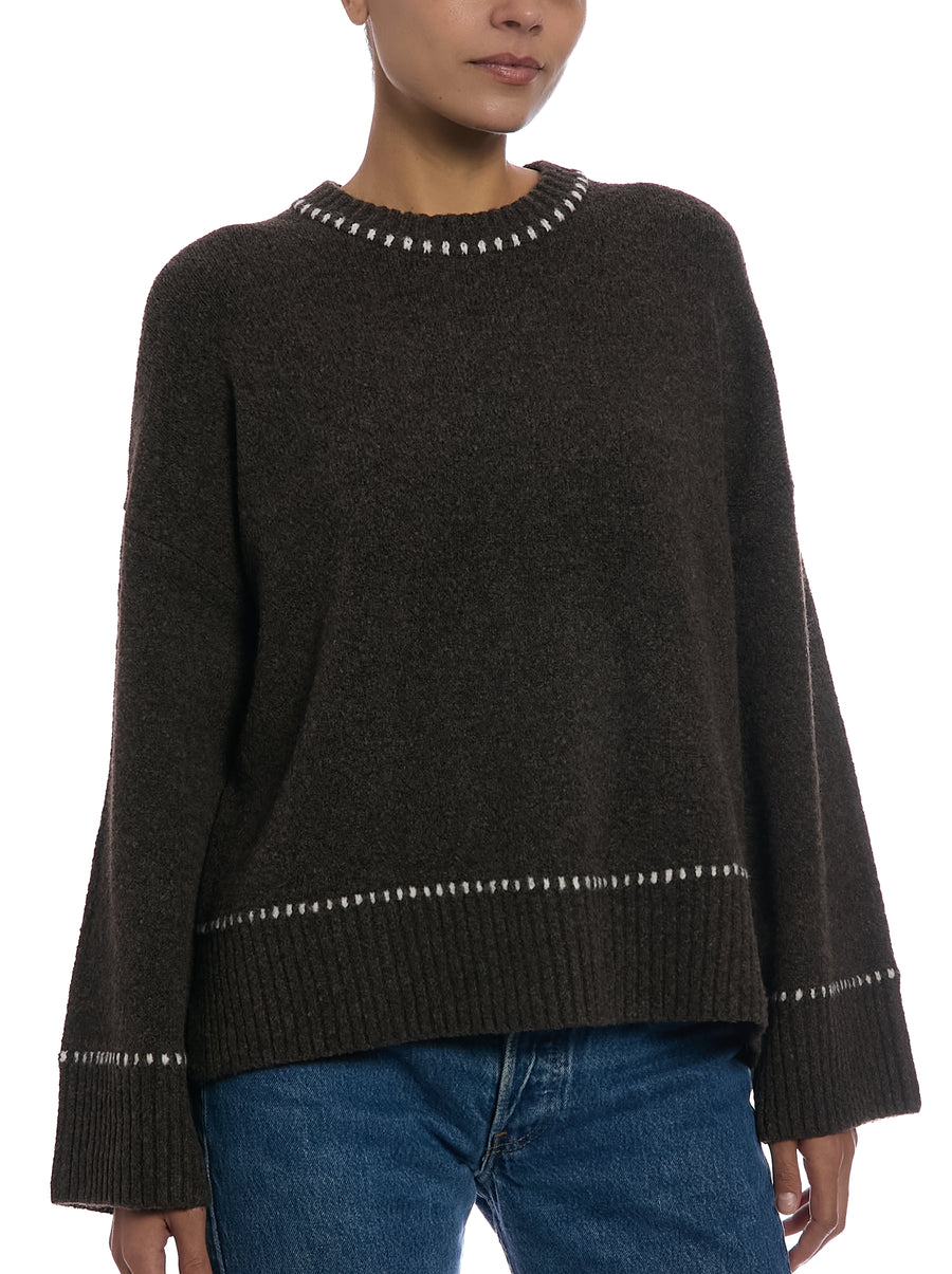 Whipstitch Pullover Sweater in Bracken Brown/Egret, front view