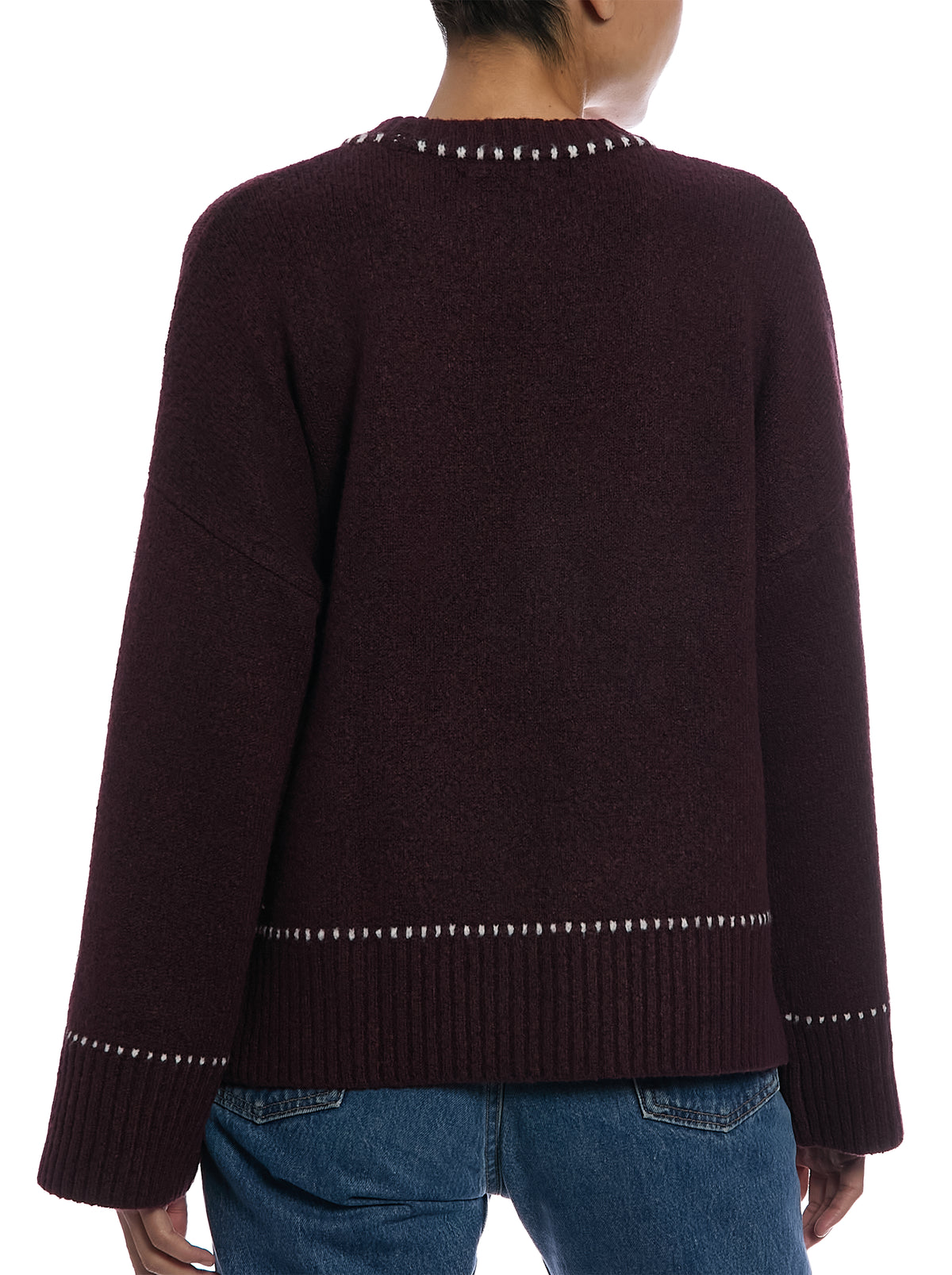 Whipstitch Pullover Sweater in Fig/Egret, back view