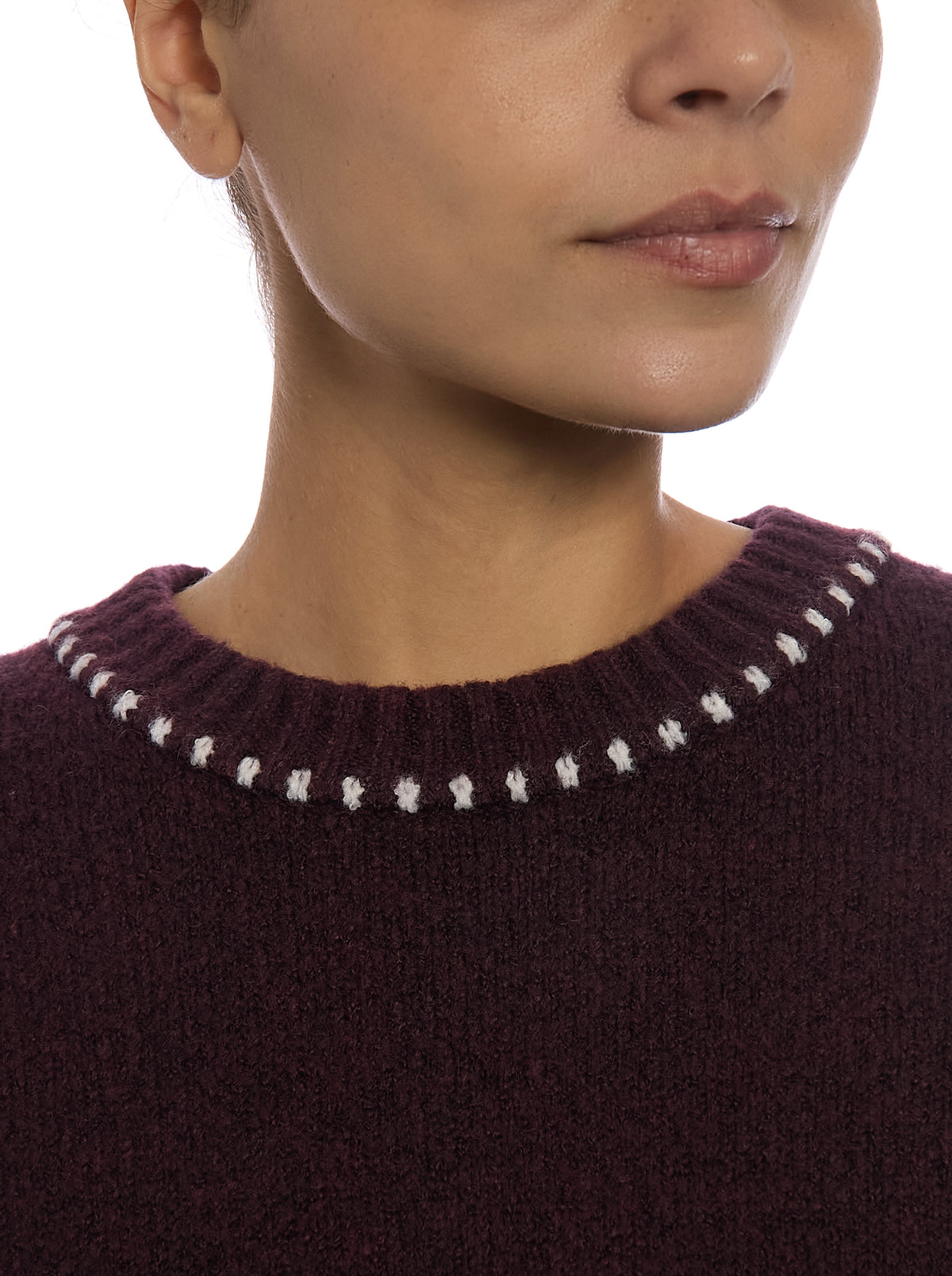 Whipstitch Pullover Sweater in Fig/Egret, cuff detail