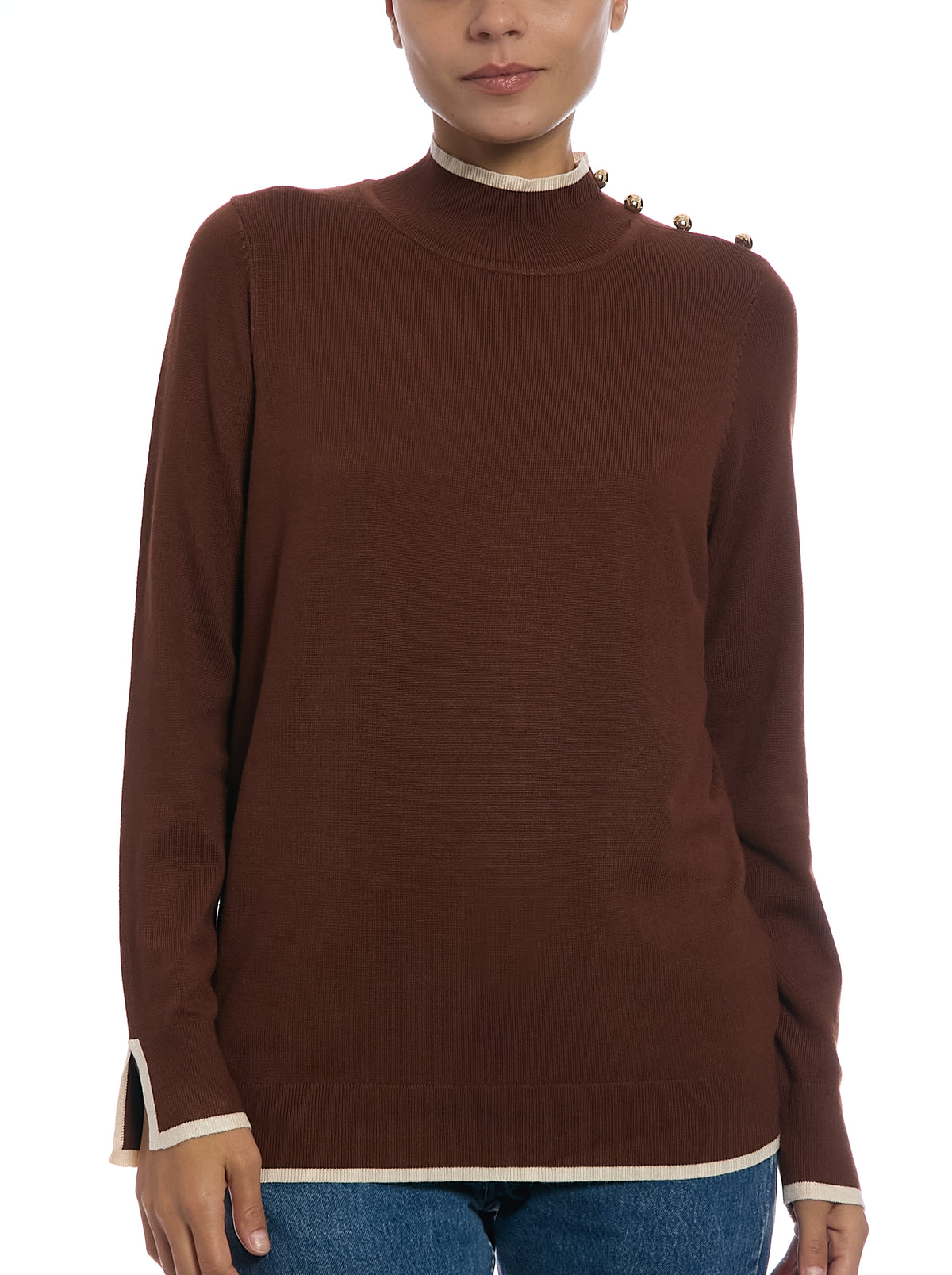 Long Sleeve Sweater in Cappuccino/Oatmeal, front view