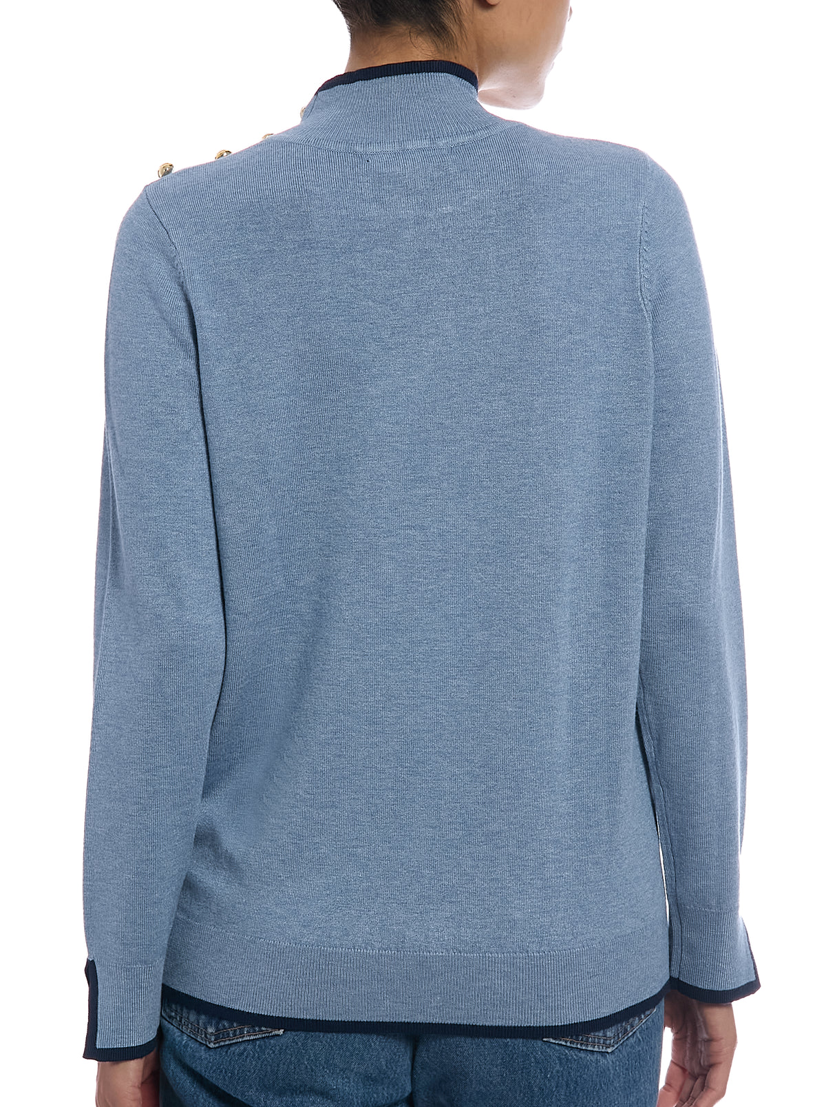 Long Sleeve Sweater in Denim Heather/Navy Yard, back view
