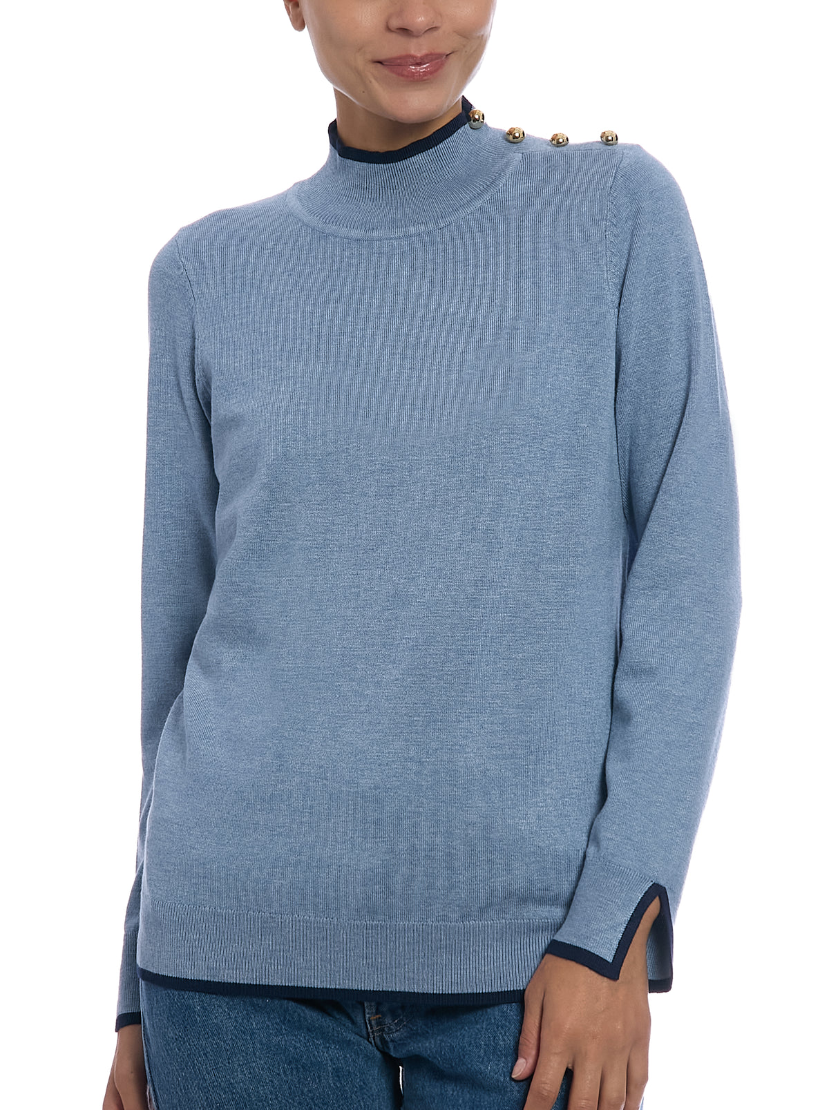 Long Sleeve Sweater in Denim Heather/Navy Yard, front view