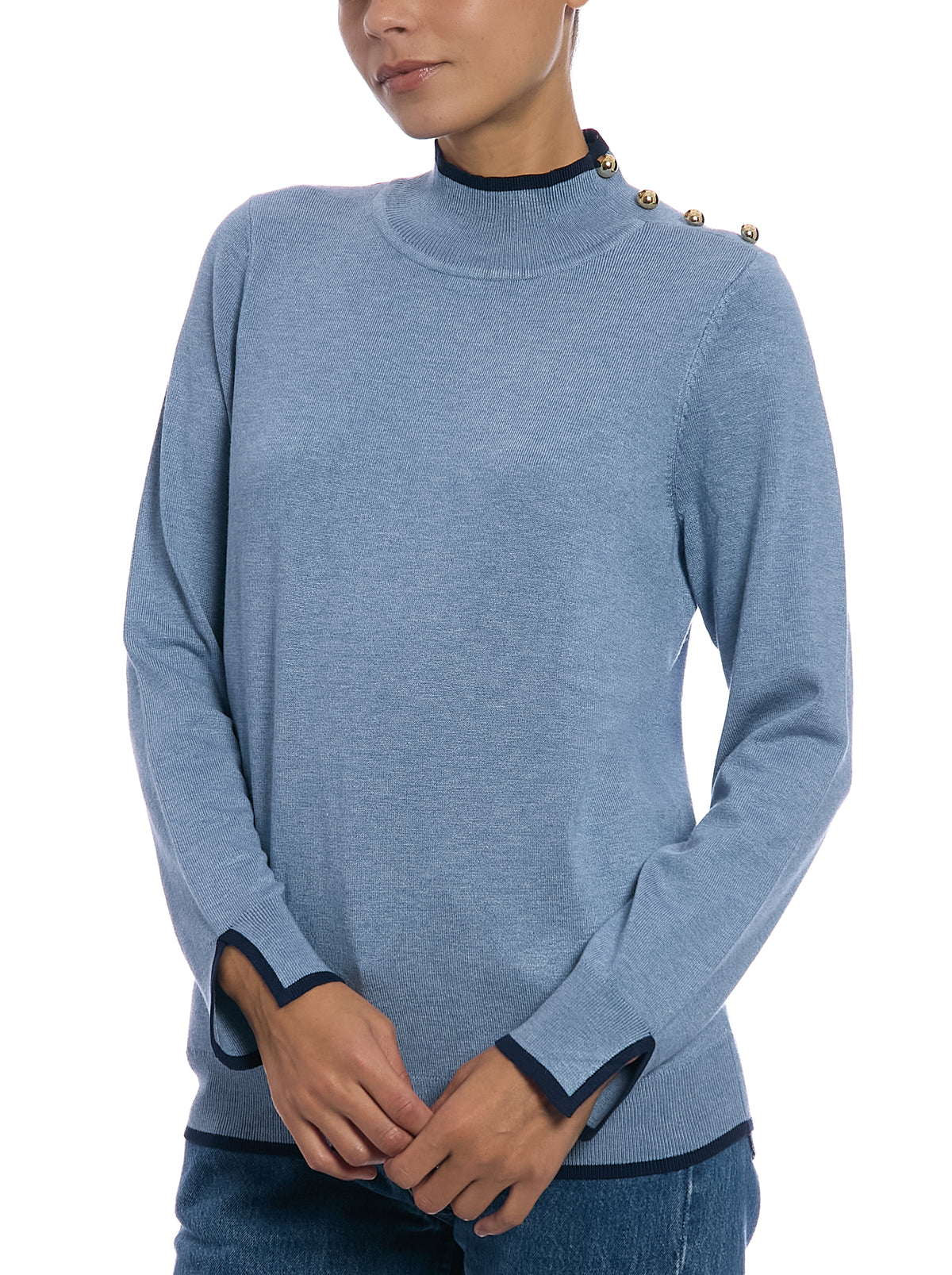 Long Sleeve Sweater in Denim Heather/Navy Yard, front view