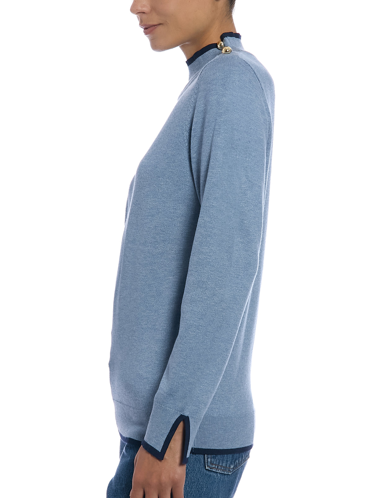 Long Sleeve Sweater in Denim Heather/Navy Yard, side view