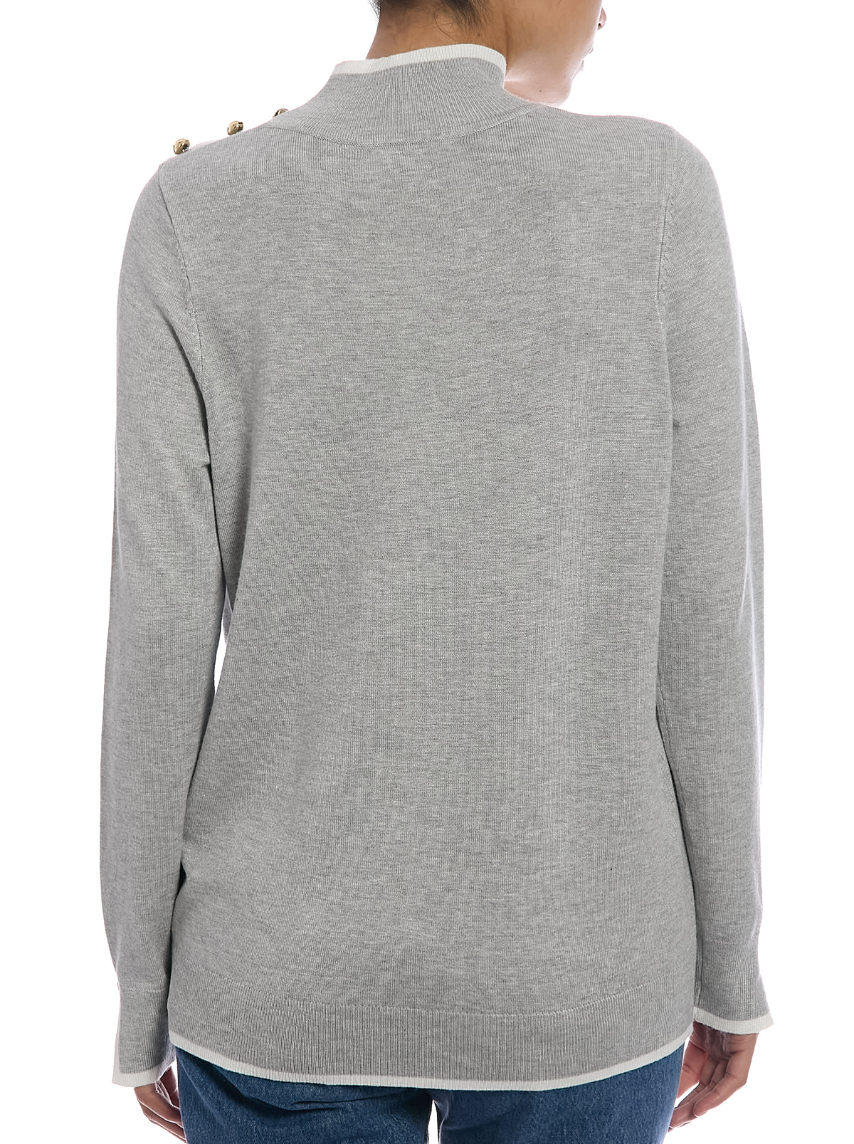 Long Sleeve Sweater in Light Heather Grey/Egret, back view