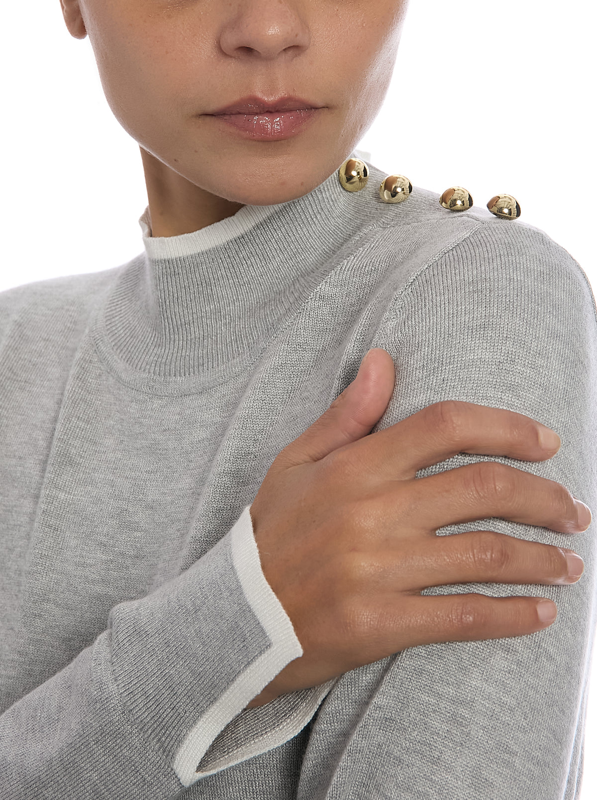 Long Sleeve Sweater in Light Heather Grey/Egret, detail