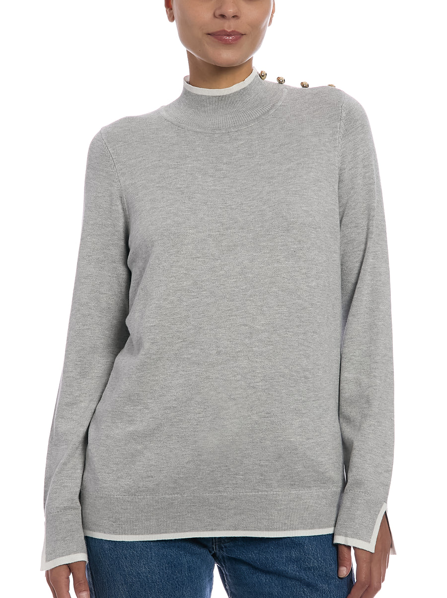 Long Sleeve Sweater in Light Heather Grey/Egret, front view