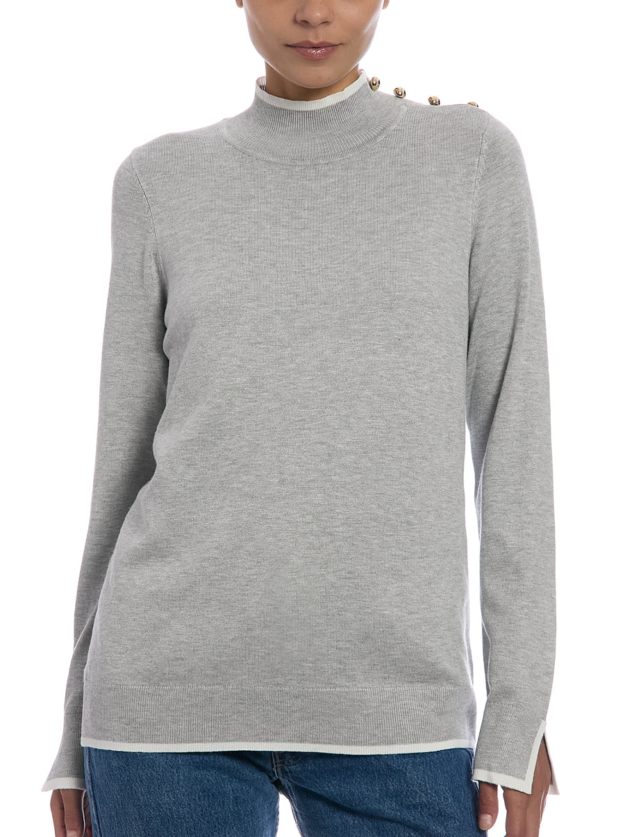 Long Sleeve Sweater in Light Heather Grey/Egret, front view