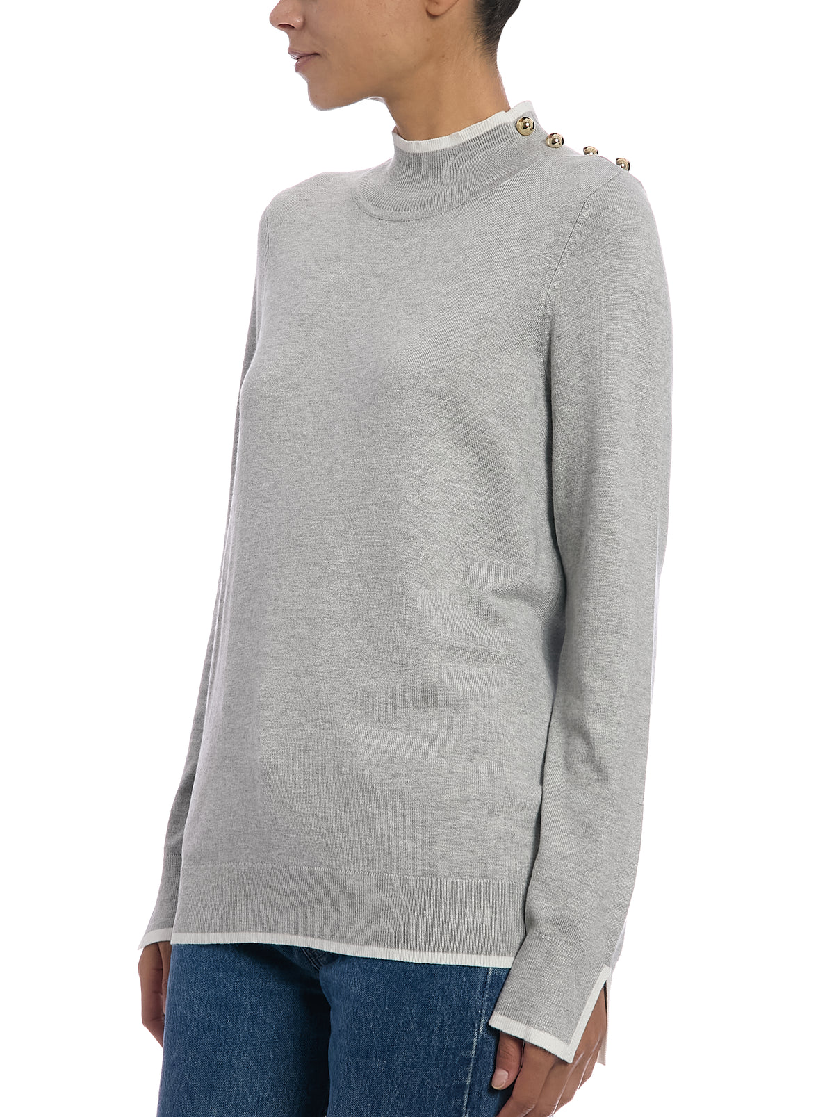 Long Sleeve Sweater in Light Heather Grey/Egret, side view