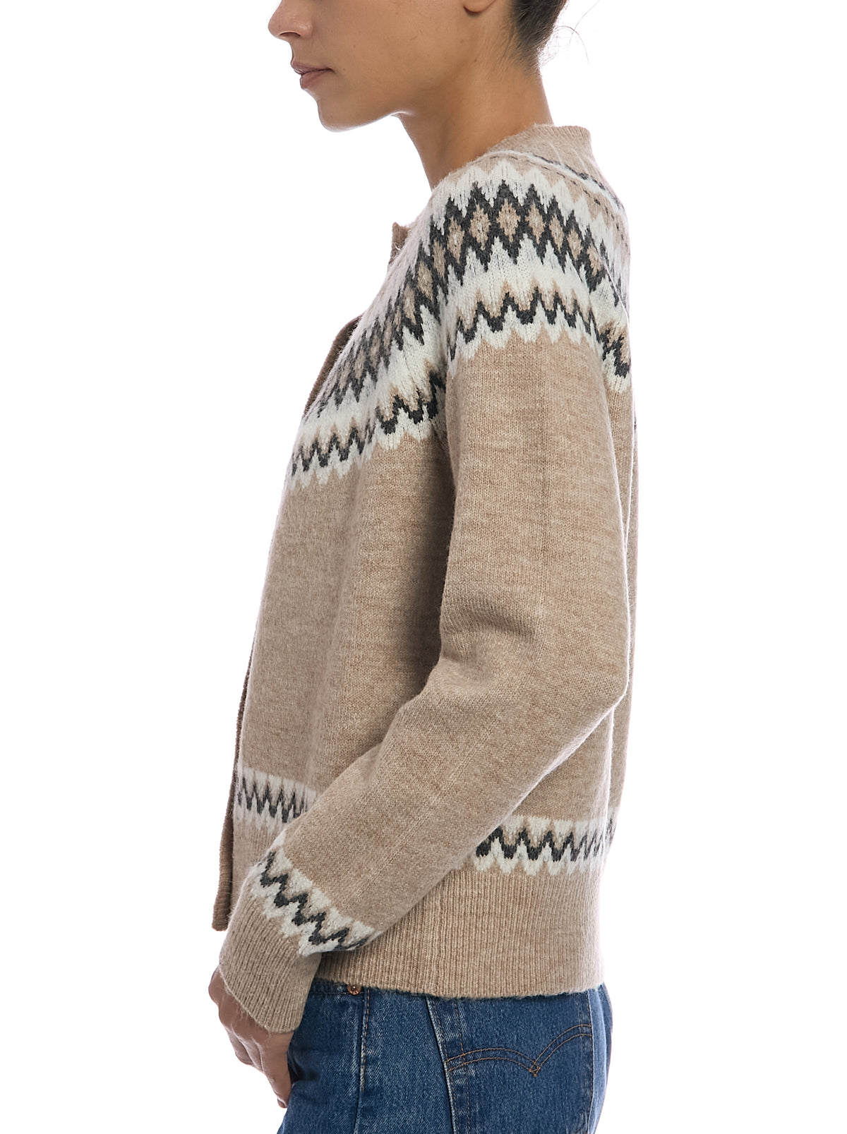 Fair Isle Cardigan in Fairisle Mocha, side view