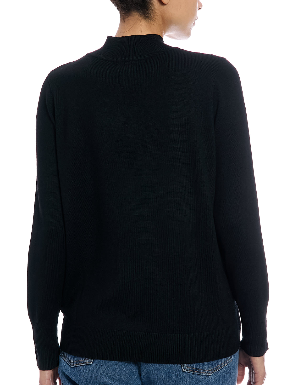 Fine Gauge Mock Neck Sweater in Black, back view