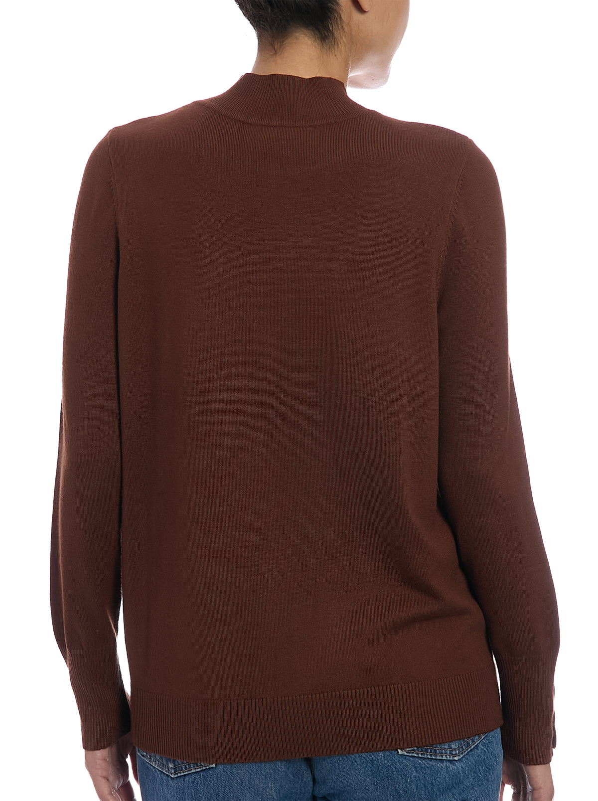 Fine Gauge Mock Neck Sweater in Cappuccino, back view