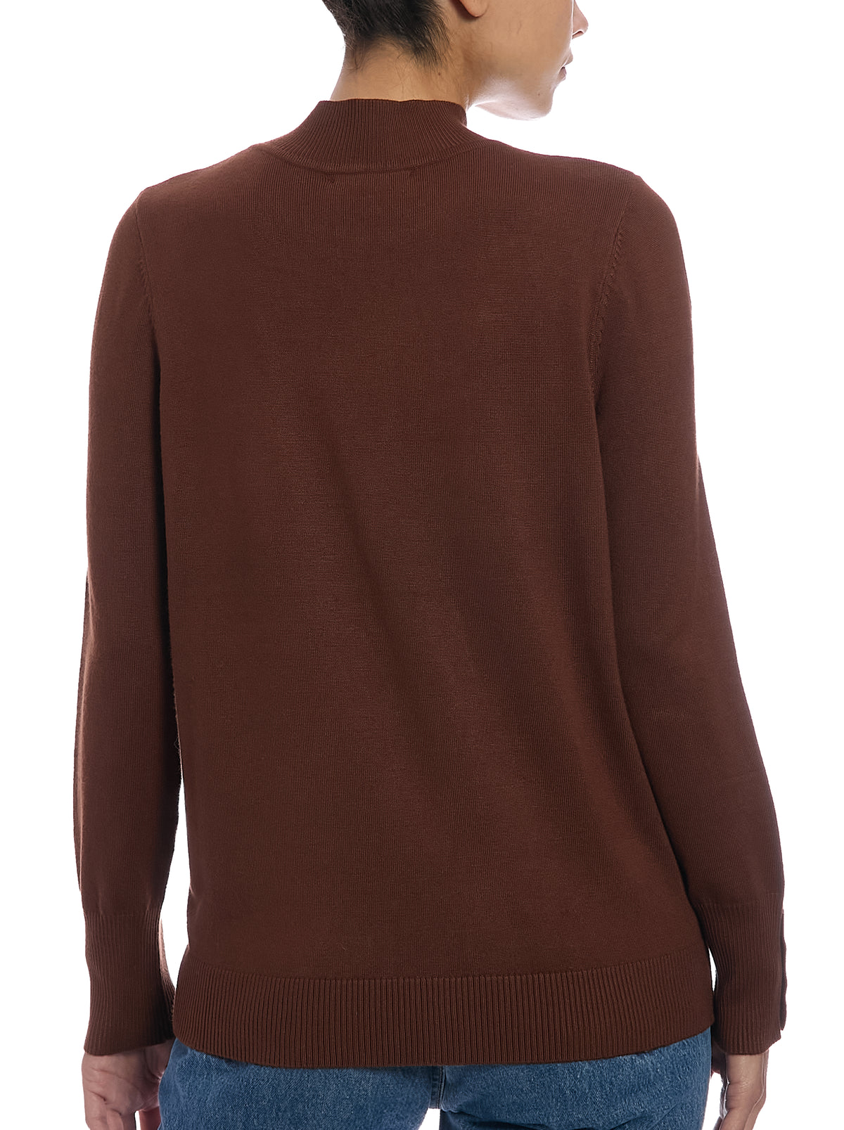 Fine Gauge Mock Neck Sweater in Cappuccino, back view
