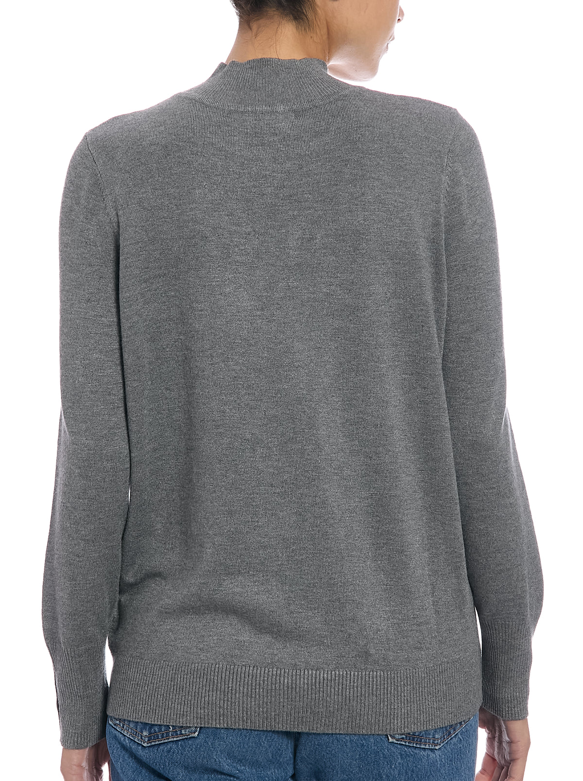 Fine Gauge Mock Neck Sweater in Medium Heather Grey, back view