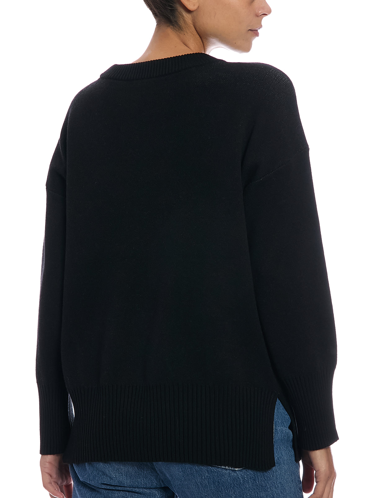 Jacquard Floral Sweater in Black, back view