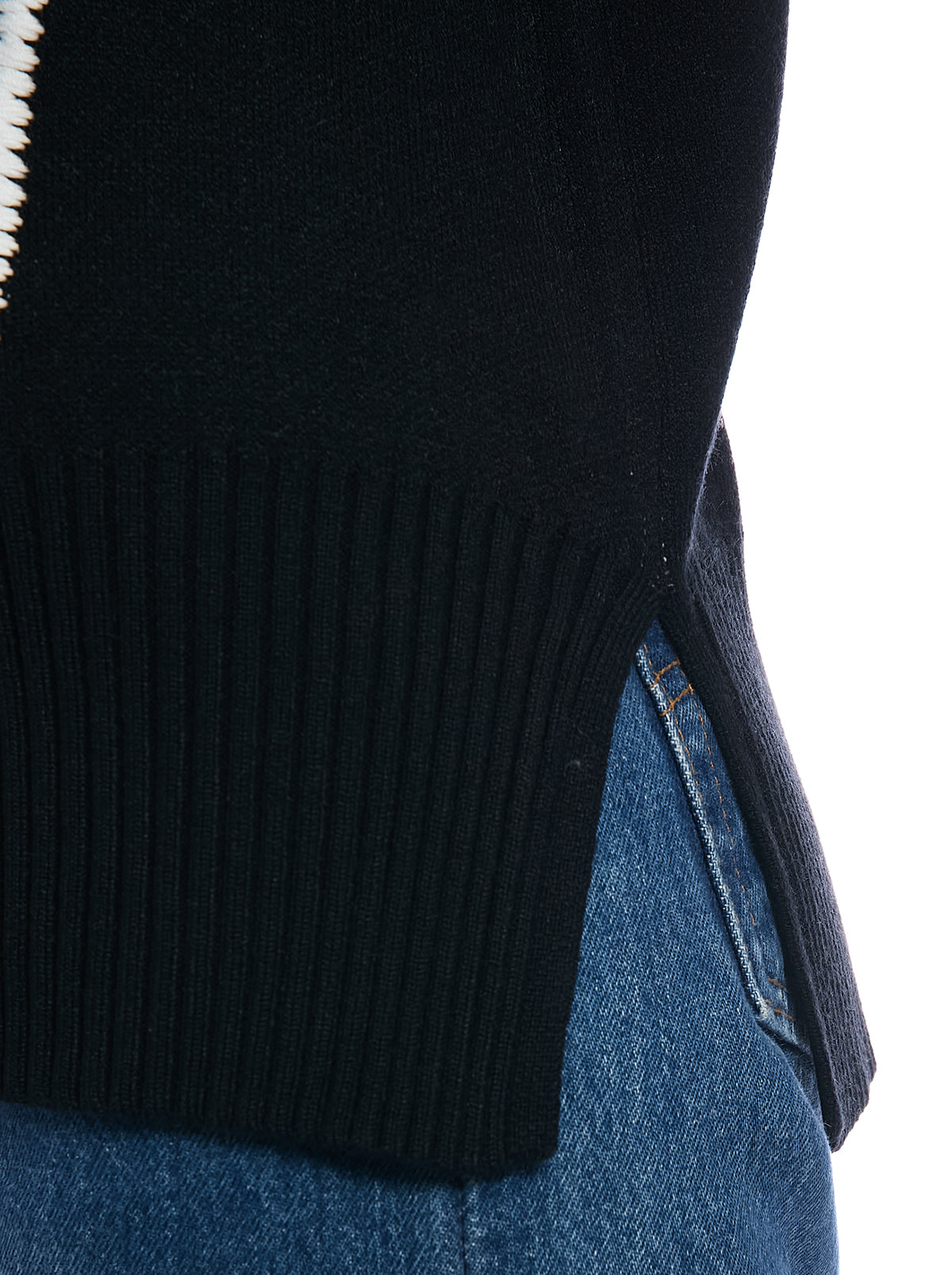 Jacquard Floral Sweater in Black, hem and side slit detail