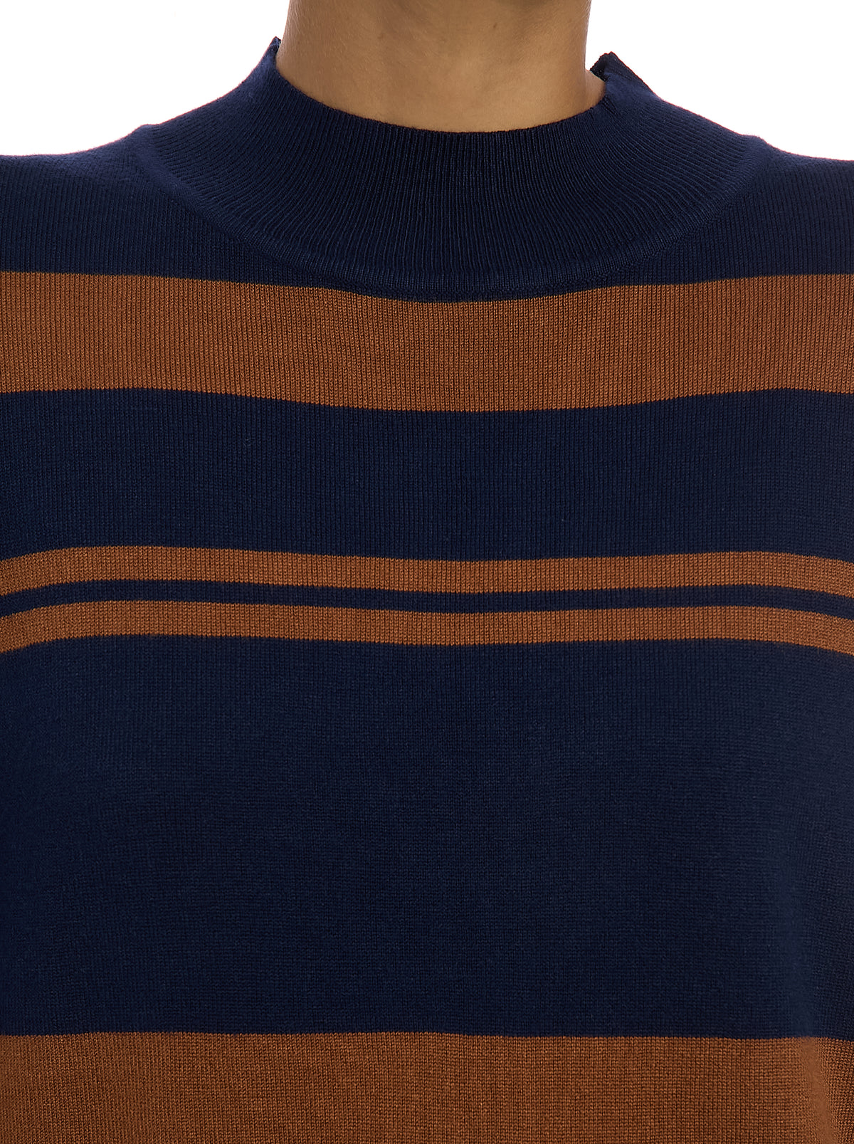 Striped Mock Neck Sweater in Navy/Mocha Bisque, stripe detail